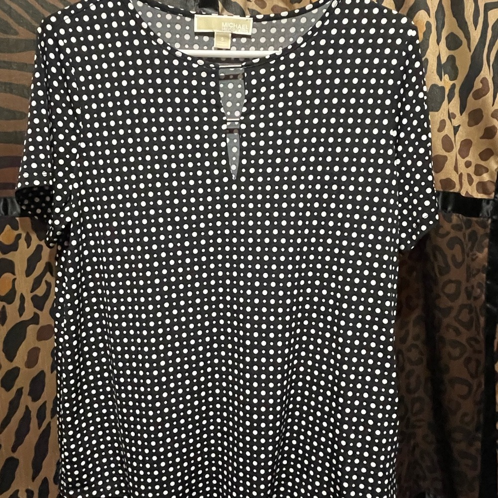 Michael Kors Black and White Polka Dot Short Sleeve Top